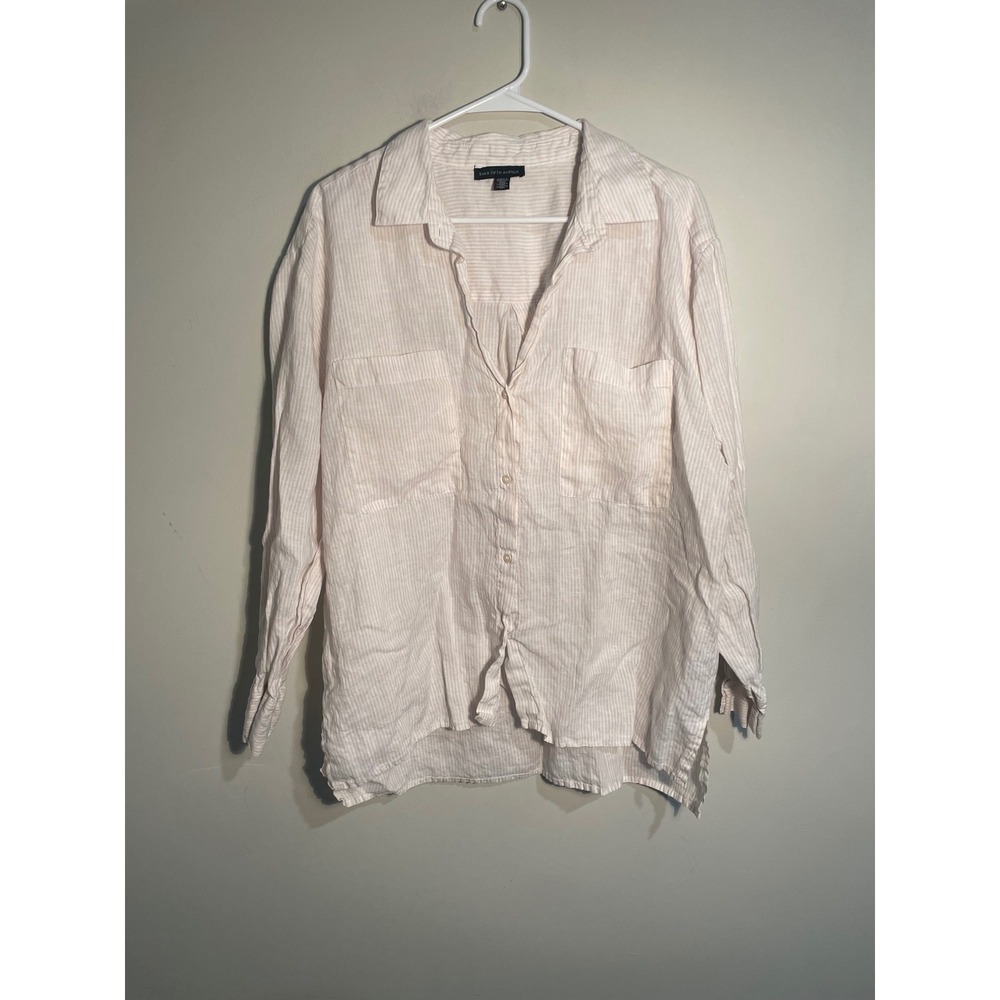 Saks Fifth Avenue Tan‎ and White Striped Linen Button Down Size XL Coastal